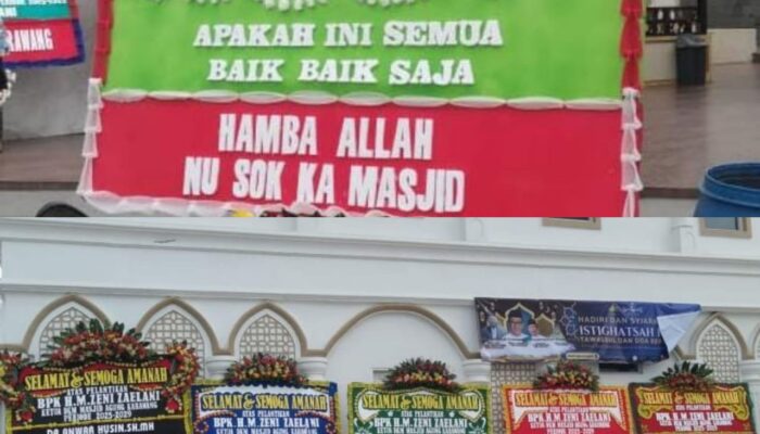 Karangan Bunga ‘Nyeleneh’ Gegerkan Masjid Agung Karawang, Pesan Misterius Guncang Euforia Pelantikan Pengurus Baru