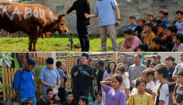 Disambut Riuh Anak-Anak, Ketua DPRD Karawang Jadi Jagal Sapi Kurban Presiden Prabowo