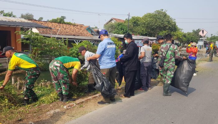 HUT TNI ke-81, 200 Personel Gabungan Bersihkan Saluran Sekunder Mekarjati dan Tanam 50 Pohon